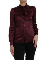 Dolce & Gabbana Maroon Ascot Collar Long Sleeve Top Blouse -   -  Dolce & Gabbana.